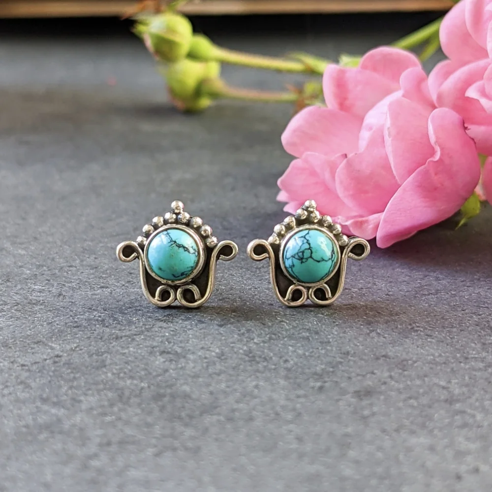 NWT Baizaar Decorated Turquoise Stone Stud Earrings